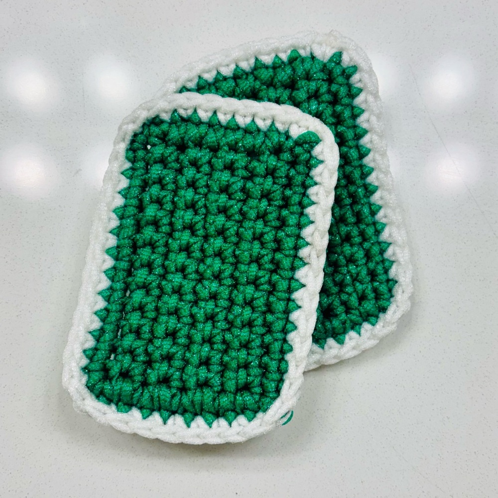 Handmade Green and White Crochet Scrubbie Pads